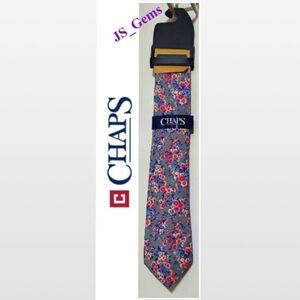 New Chaps Tie Mens Silver Pink Floral Skinny Necktie NWT